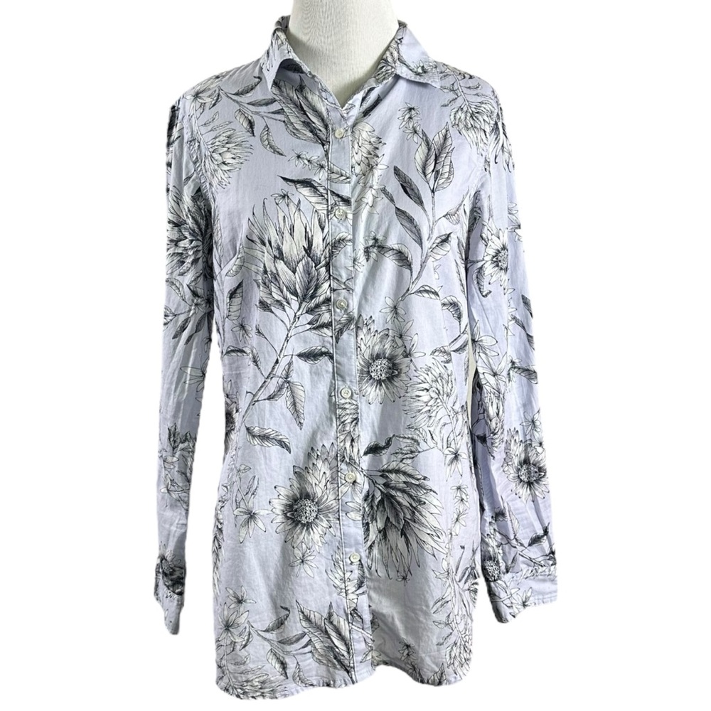 J.McLaughlin Lois Shirt in Powder Blue Floral Button Down Size Small